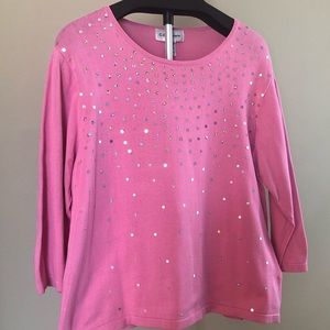 C.D. Daniels, pink sweater, sequins, 100% cotton, size 2X, scoop neck